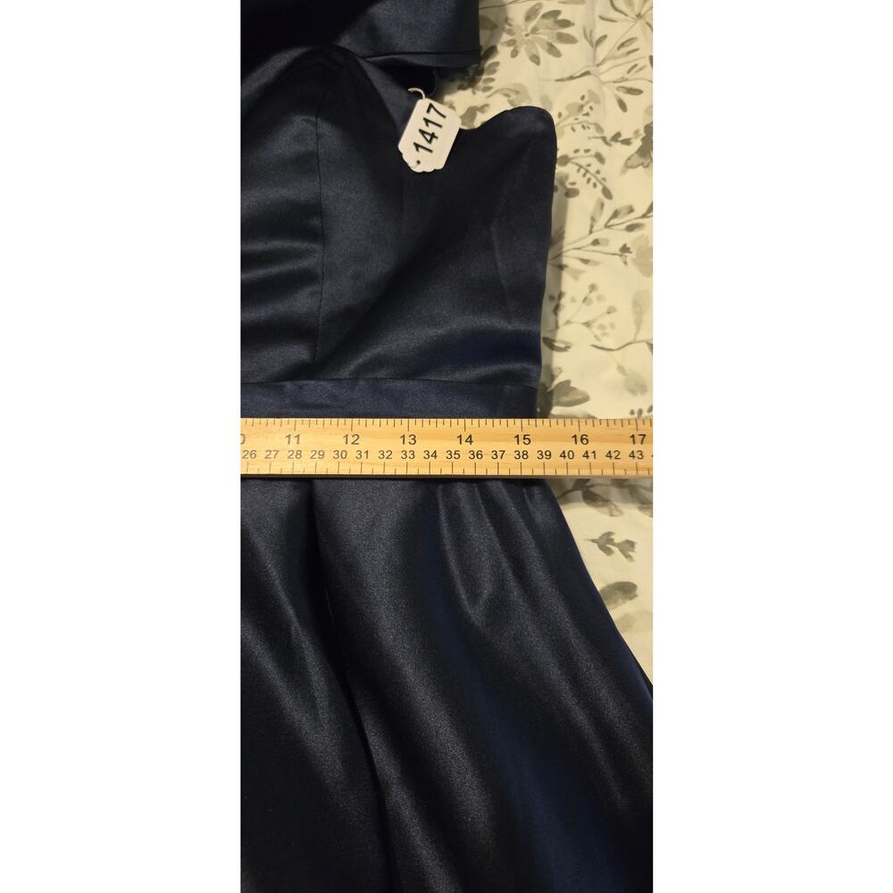 Elegant Satin One shoulder Pleated navy blue Maxi dress Size 8 Wedding Prom - Picture 6 of 13